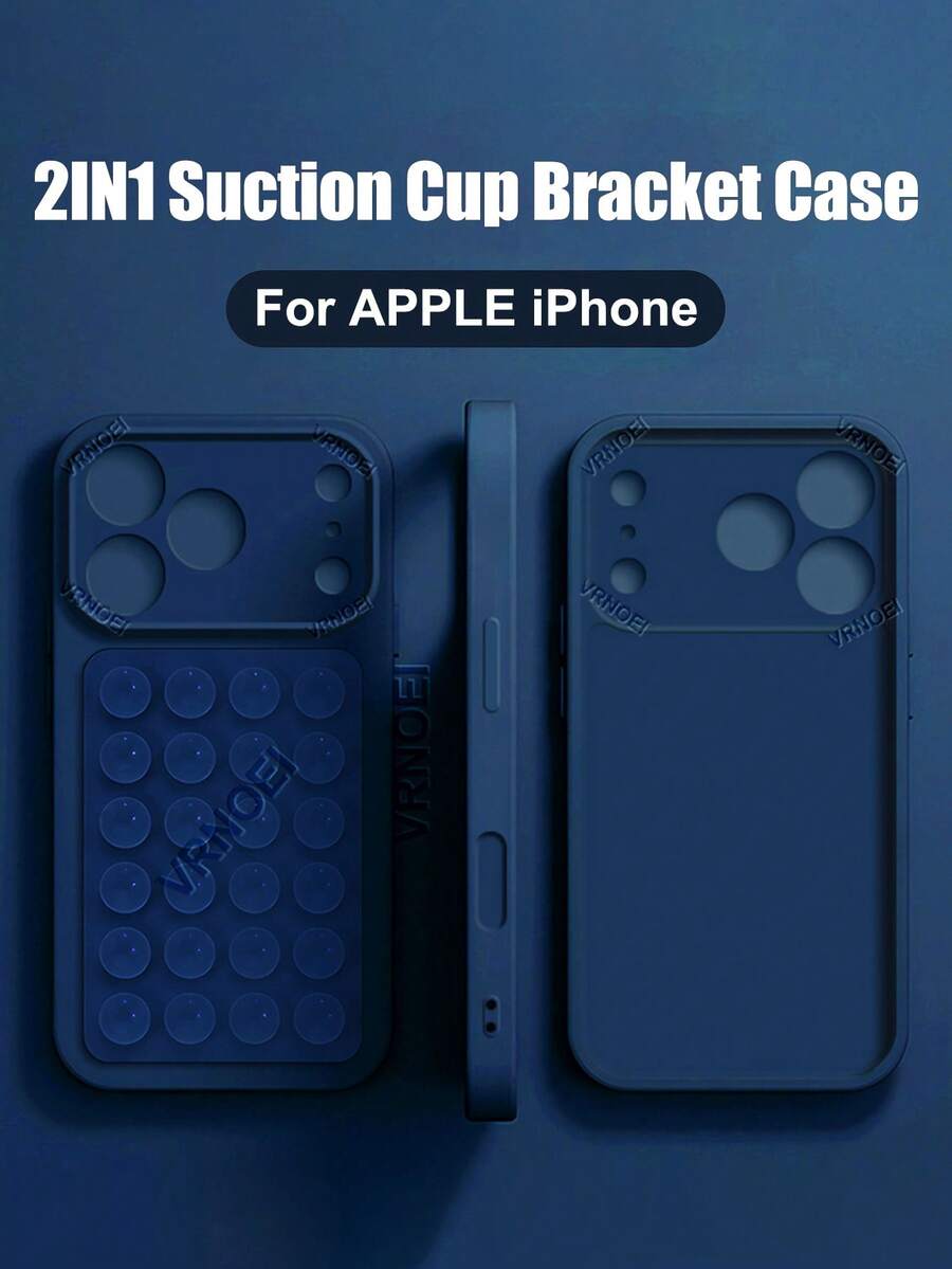 2-In-1 Suction Cup Holder Phone Case With Lens Protection, Compatible With IPhone 16, 15, 11, 14, 13, 12, 17 Pro Max, 17 Air, 16, 14, 15 Plus, Anti-Drop Back Cover - Dark Blue + Suction Cup - View 1