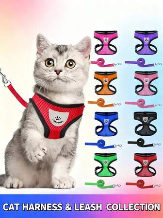 Pet Chest Strap Harness & Leash Set, Dog Cat Mesh Breathable Vest Type Anti-Slip Walking Lead Rope Outdoor Travel With Foldable Feeding Bowl Combo