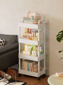 3-Tier Rolling Storage Cart With Handles - Multipurpose Floor Standing Shelving Unit, Suitable For Kitchen And Bathroom, With Removable Draining Rack, Ideal For Back To School Season, Plastic Material, Do Not Load Heavy Items, Refer To Picture For Size - Multicolor - View 4