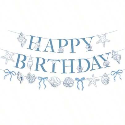 HAWT3pcs Seashell Starfish Party Banner Blue Bow Under The Sea Birthday Party Decorations Coquette Ocean Beach Coastal Banner For Summer Wedding Bachelorette Baby Shower Party Favors