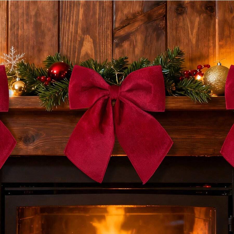 1 Large Christmas Velvet Bow Decoration, Christmas Tree Bow, Large Velvet Christmas Decoration Bow, Classic Christmas Tree Red Bow, Gift Packaging, Wedding, Thanksgiving, New Year, Valentine's Day - Burgundy - View 1