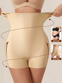 1pc Seamless High Waist Shaping Panties, Women Tummy Control Butt Lifting Shapewear Briefs - Apricot - View 2