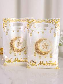 10/20/50 pezzi Borse regalo Eid Mubarak, borse di plastica con manici a forma di lanterna dorata, stelle e luna, per regali di Ramadan Mubarak, confezioni regalo Eid Mubarak, regali di Eid Al-Fitr, decorazioni Eid Al Adha, forniture per feste di Ramadan - Multicolore - Visualizzare 2