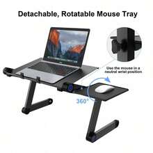 360° Rotation Folding Laptop Desk Portable Table Bed Adjustable Computer Stand Foldable Heat Dissipation Tray 42X26cm - Black - View 3