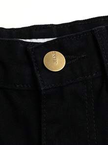 Young Boy's Black Wide Leg Cargo Jeans, Multi-Pocket Design, Adjustable Waist, Casual Denim Workwear Pants, Back To School - Black - View 5