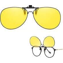 Aviator Clip On Night Vision Driving Glasses Over Prescription Glasses Flip Up Yellow Anti Glare Polarized - Multicolor - View 13