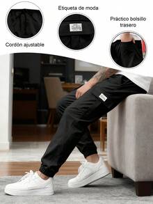 Pantalones cargo casuales holgados con múltiples bolsillos para hombre, pantalones rectos, holgados, perfectos para primavera y otoño, ropa de playa de verano, viajes, deportes, actividades al aire libre, versátiles y a la moda(Las tallas son pequeñas, recomendamos pedir una talla más) - Negro - Ver 3