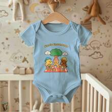 Baby Bodysuit With Animal Picnic Design | Cute High-Definition Print - Baby Blue - View 2
