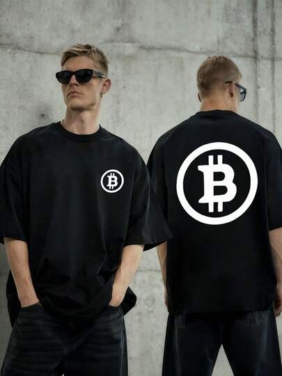 Símbolo de bitcoin representando innovación financiera descentralizada y libertad económica impreso a doble cara con gran detalle camiseta de hombre 100% algodón cómoda y resistente para uso diario y estilo urbano contemporáneo