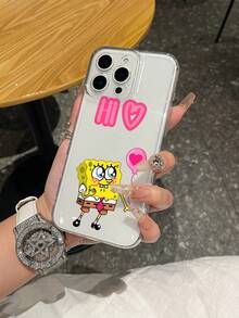 SpongeBob SquarePants 1pc Transparent Space Case Cartoon SpongeBob Heart Balloon Letter Pattern Perforated Anti-Drop Phone Case Protective Cover Suitable Compatible With Samsung/Apple 17/16/15/14/13/12/11Pro Max/12Pro/14Plus And Other Models - Multicolor - View 2