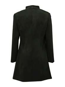 Women's Vintage Contrast Color Stand Collar Leather Jacket, Spring/Autumn - Dark Green - View 2