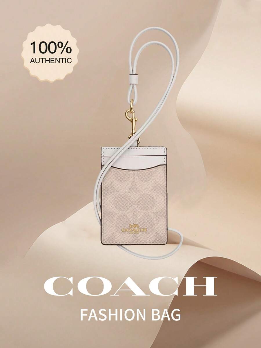 Coach 女士垂直证件卡夹皮革信用卡夹，适用于女士，带透明证件窗口，女士双信用卡槽证件夹，带颈绳，CZ285 IMXDM - Chalk - 查看 1