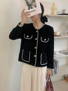 Women's Single-Breasted Knit Cardigan, Unique Soft Sweater Top, Autumn/Winter