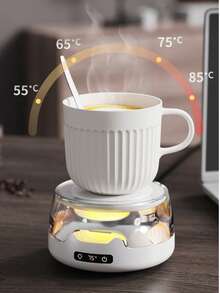 可调节温度保温杯垫 - LED灯电热保温杯垫，适用于桌面，恒温咖啡/奶茶保温垫，白色保温杯底座，适合办公室宿舍，是送给朋友和家人的完美礼物