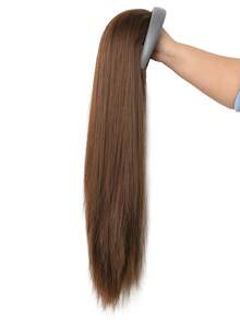 24-Inch Brown Synthetic Long Straight Hair Wig With Headband, Half-Length Hair Clip, Loose And Natural-Looking Hair Extension (Headband Detachable).