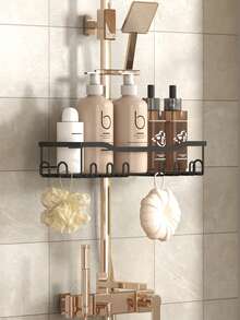 1pc Bathroom Shower Caddy, Hanging Storage Basket With Hooks, Bathroom Faucet Organizer Rack For Storing Bathroom Supplies And Accessories