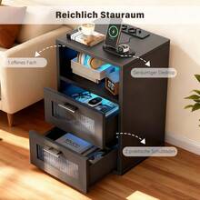 OYAJIA Smart Nachtschrank mit USB Ladefunktion, modern Nachttisch mit LED-Beleuchtung, Beistelltisch, Sofatisch Beistellkommode mit 2 Schubladen und offenes Fach, Schlafzimmer, , 35 x 40 x 60 cm, weiß / Schwarz