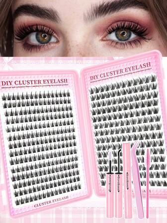 390pcs Book-Style False Eyelashes Set - 12mm, Natural/Comfortable/Cat Eye/Foxy/Cosplay/Performance, Suitable For Multiple Occasions, Enhances Eye Makeup Display, Boosts Charm And Confidence, Includes Fake Lashes, Lash Glue, Tweezers, Lash Brush Tools For Easy Application