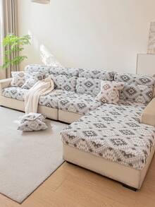 1件装毛绒弹力沙发套，适用于1-2-3-4人座沙发，防宠物，简约风格，L型沙发座垫及靠背套，四季皆宜