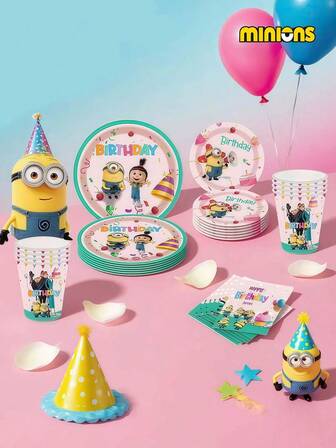 Minions 卑鄙的我主题一次性餐具套装，包括盘子、杯子、餐巾纸、生日派对装饰品，适用于圣诞节、感恩节、新年和其他节日