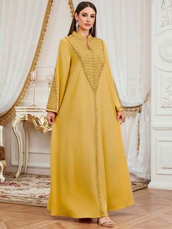 New Dubai Diamond Pattern Beaded Embroidery Festival Robe, Woven Fabric, Jacquard, Fashion Evening Gown, Spring/Summer
