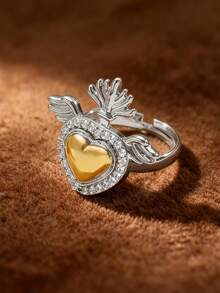 3pcs ,Fashion Creative Unique Copper Rhinestone-Embedded Wing Heart Crown ,Rings For Women, Adjustable Open Ring Set, Ideal For Daily Casual Valentine's Day, Vacation, Festival Wear, Gifts For Women, Jewelry Women, Best Friend Gifts Women - Gold and Silver - View 12