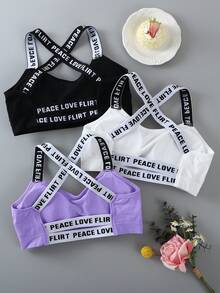 3件装字母肩带运动文胸上衣，适合瑜伽、跑步、健身等运动 - 彩色 - 查看 2