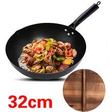 32cm Pure Iron Wok Non Coated Cast Iron Pan For Gas Induction Cookers UK - Black - View 11