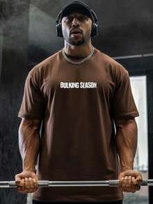 High-Quality Men's Oversized T-Shirt, Bulking For Life, Cat Ramen Print, Gym Streetwear, Premium Cotton Fabric, Comfortable - 鏽棕色 - 查看 2