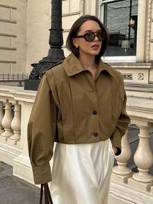 HH 女士褶皱夹克长袖短款外套时尚休闲风衣街头服饰新品外套﻿