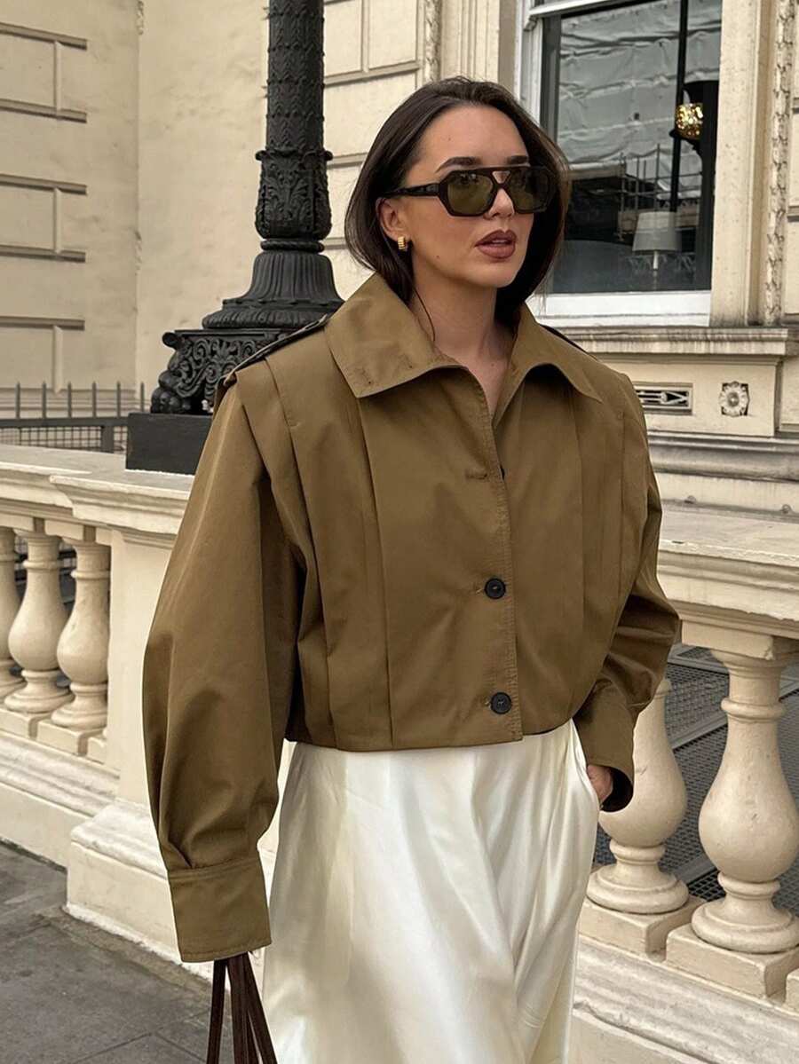 HH 女士褶皱夹克长袖短款外套时尚休闲风衣街头服饰新品外套﻿