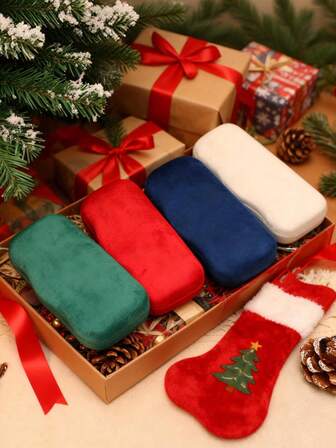 Vintage Glam Christmas Style Hard Shell Velvet Sunglasses Case, Christmas Classic Large Glasses Case, Jewelry Organizer Traditional Decorations For Women Men,Sunglass Eyeglasses