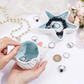 1pc Seashell Shaped Jewelry Tray, Jewelry Holder For Rings, Earrings, Decorative Jewelry Tray, Necklace, Bracelet Storage Rack, Made Of Faux Seashells With Unique Grooves On The Back