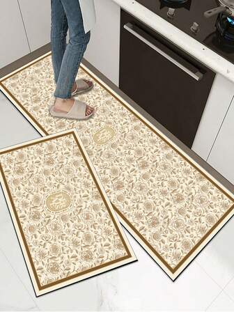 1pc Soft Rubber Kitchen Mat, 3.5mm Thick Kitchen Rug, Vintage European Style Absorbent Kitchen Floor Mat, Can Be Customized To Fit Kitchen Size, Surface Fabric Material, Middle Sponge Layer, Bottom Rubber Layer, Suitable For Kitchen Rugs, Kitchen Decor, Wedding Decor, Home Decor, Bathroom Mat, Entryway Mat, Laundry Room Mat, Hallway Carpet, Living Room Mat, Etc.