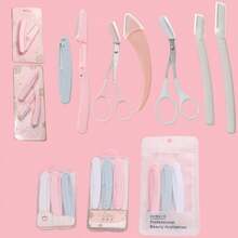 3 peças/Conjunto Lâmina de Sobrancelha em Formato de Lua Crescente, Tesoura de Sobrancelha, com Pente e Protetor de Sobrancelha, Aparador de Sobrancelha Dobrável, Para Iniciantes - Multicolorido - Visão 4