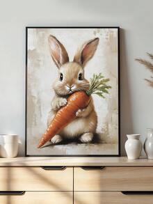 1pc Easter Bunny Print Cute Easter Rabbit Floral Spring Easter Bunny And Carrot Kids Room Wall Decor Easter Printable Vintage Decoration Rabbit Art, Bedroom Decor, Living Room Decor, Wall Art, Home Decor, Room Decor, Canvas Wall Art, Poster, Framed Wall Art, Frame Optional - Multicolor - View 7