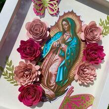 Shadow Box - Our Lady Of Guadalupe Decor Flower Frame Glass Photo - 棕色 - 查看 3