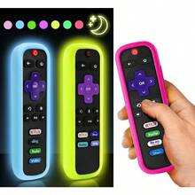 AWYY3 Pack ONEBOM Cover For Roku Remote Cover For Hisense/ Roku TV Steaming Stick/Express Universal Replacement Controller Silicone Sleeve Skin Glow In The Dark(Glow YellowandGlow BlueandRose Red) - GlowBlueGlowYellowRoseRed - Xem 1