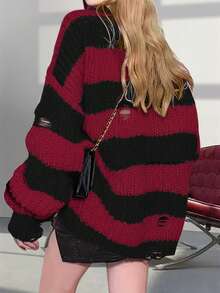 Rikumo Women Oversized Back To School Goth Punk Christmas Ripped Striped Long Sleeve Pullover Halloween Clothes Sweater Tops Winter - Multicolor - View 5