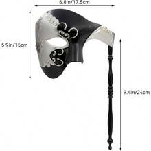QY- Thmyo Handheld Half Face Men's Phantom Of The Opera Vintage Venetian Carnival Masquerade Mask With Holding Stick -5691 - 黑銀 - 查看 4