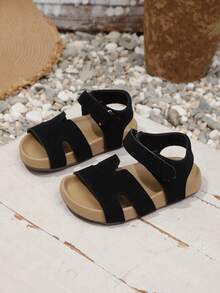 1 Pair Kids Open Toe Anti-Slip Beach Sandals, Soft Bottom Casual Slip-On Slippers For Boys & Girls - Black - View 2