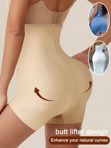1pc Seamless High Waist Shaping Panties, Women Tummy Control Butt Lifting Shapewear Briefs - Apricot - View 7