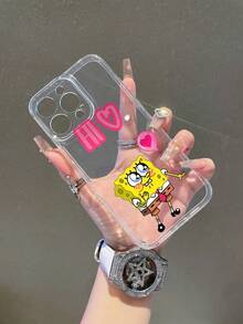 SpongeBob SquarePants 1pc Transparent Space Case Cartoon SpongeBob Heart Balloon Letter Pattern Perforated Anti-Drop Phone Case Protective Cover Suitable Compatible With Samsung/Apple 17/16/15/14/13/12/11Pro Max/12Pro/14Plus And Other Models - Multicolor - View 8