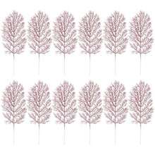 DOITOOL 12 Piezas Decoración De Hojas Artificiales De Tallo Navideño Decoración De Hojas De Decoración Navideña Decoración De Pino Tallos De Pino Sucursal Polvo De Brillo Navidad(oro rosa 29X15CM) - Multicolor - Ver 1
