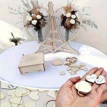 60/80/100/120/130/150颗小心形木片，亚克力婚礼宾客签名册，祝福签到板，派对庆祝留言，婚礼祝福 - 彩色 - 查看 4