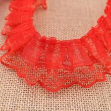 White Lace Ruffle Trim Crafts 1 - 5/8 Inchx5yd 2 - Layer Pleated Lace Ribbon - 紅色 - 查看 6