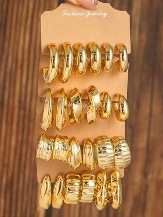 1 To 12 Pairs Chunky Gold C-Hoop Earrings: Oversized Textured Styles For Fall Winter Daily Party Holiday Wear