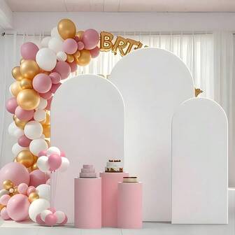5ft, 6ft, 6.6ft, 7.2ft White Arch Backdrop, 2 Sides Spandex Stretch Fabric Arch Backdrop, Suitable For Wedding Arch, Birthday Party, Wedding Arch Decor (Arch Frame Not Included, Only Fabric Backdrop)