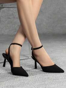 Athlefit Elegant Women's Dress Pumps Closed Pointe Toe High Stiletto Heel Ankle Strap Shoes For Wedding Party Evening Occasions - 黑色磨砂皮 - 查看 3