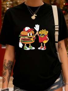 Hamburger Pommes Kombi Snacks Humor für Männer & Frauen T-Shirt Damen T-Shirt Grafik T-Shirts Crop Tops Outfits Tops T-Shirt - Schwarz - Übersicht 8